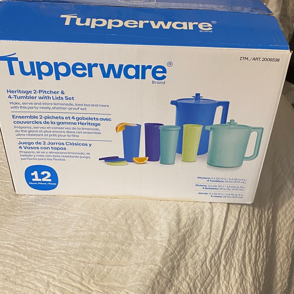 Tupperware Pitcher and Tumbler Set - Blue, Mint & Lime